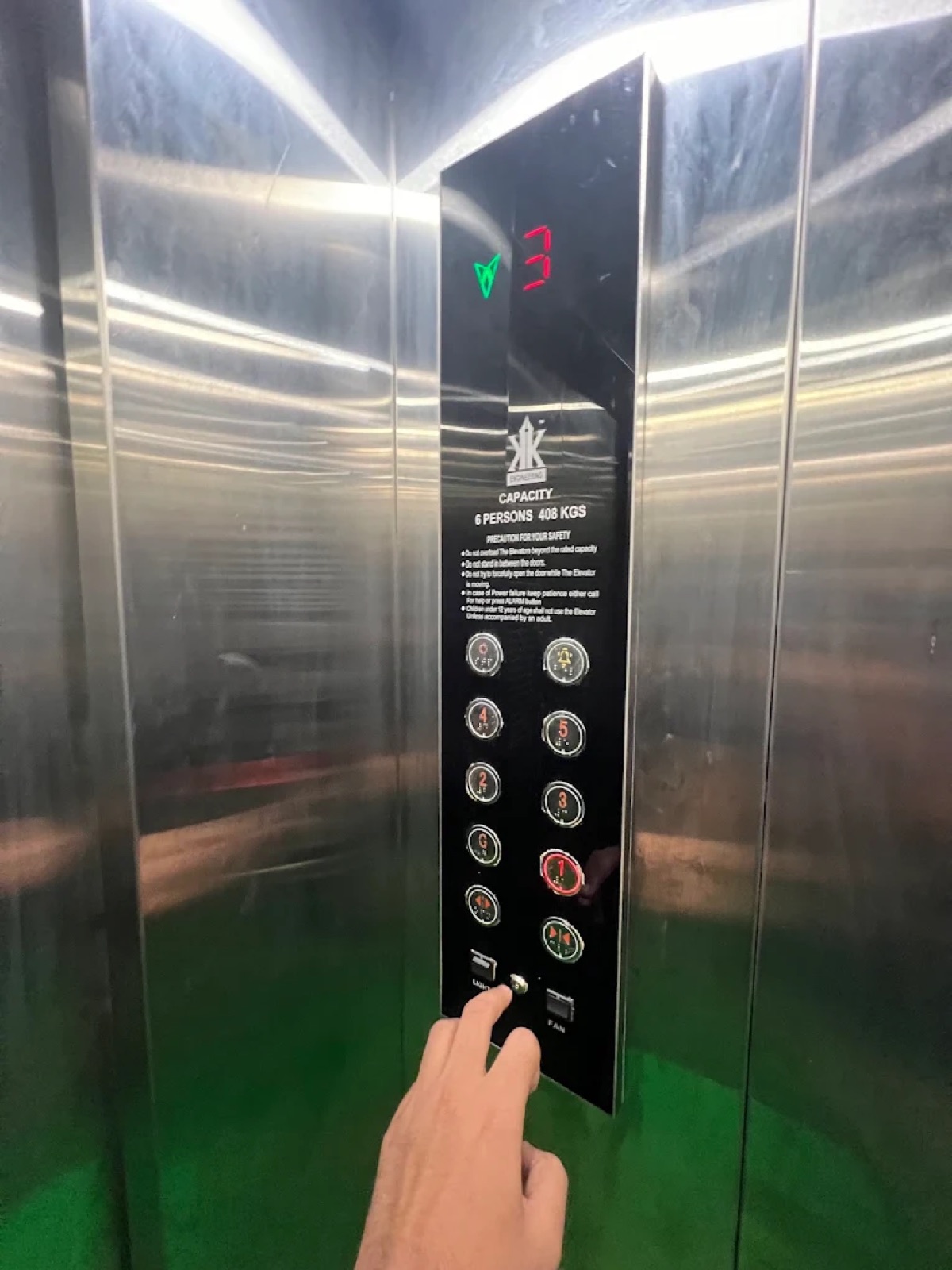 Inside the passenger lift serving basement to rooftop at Shri Nath Palace, Deoghar